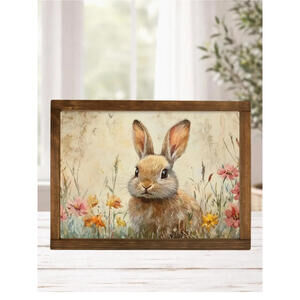 EASTER BUNNY IN  WILDFLOWER FIELD  FRAMED PRINT